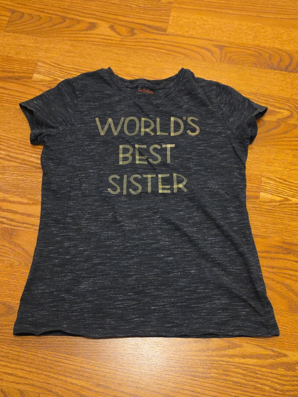 Cat & Jack Black Heather "World's Best Sister" Short Sleeve Tee L (10/12)